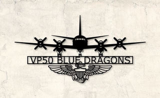 P3c Vp50 Blue Dragons With Naval Aviator Wings Metal Sign Cut Metal Sign Wall Decor Decorations