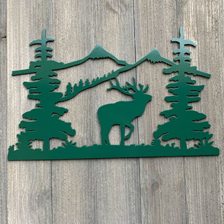 Elk Mountain Scene Metal Sign Cutout Cut Metal Sign Wall Metal Art Decorations