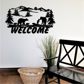 Bear Welcome Sign Front Door Hanger Bears And Cubs Entryway Decor Rusic Cabin Decor Wildlife Art Lake House Decor Decorations