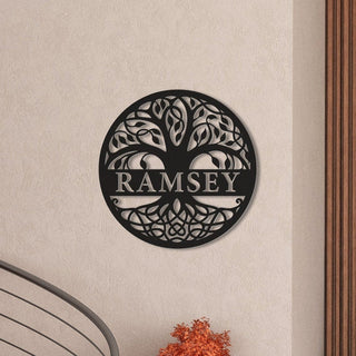 Tree Of Life Themed Steel Personalized Metal Wall Sign Customized With Last Name Decorations