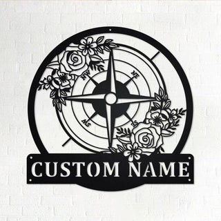 Custom Floral Compass Personalized Compass Name Sign Decoration For Room Compass Metal Custom Compass Decorations