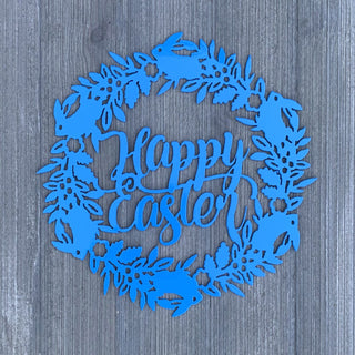 Happy Easter Wreath Metal Sign Cutout Cut Metal Sign Wall Metal Art Decorations