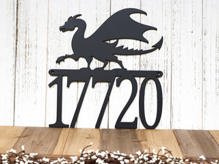 Metal Address Plaque With Dragon House Number Sign Outdoor Medieval Custom Sign Laser Cut Metal Matte Black Shown Decorations