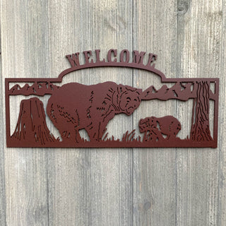 Welcome Bear Metal Sign Cutout Cut Metal Sign Wall Metal Art Decorations