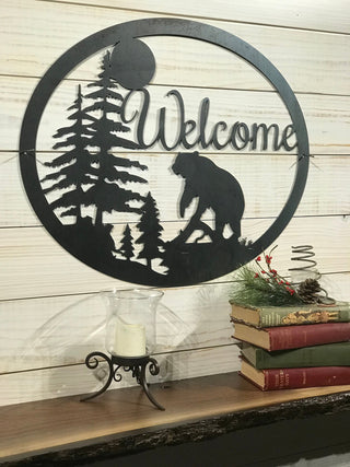 Large Metal Bear Welcome Sign 30 Inch Rustic Metal Decor Hunting Gift Large Metal Sign Decorations