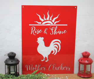 Metal Word Sign Rise And Shine Mother Cluckers Chicken Rooster Decor Hen Decorations