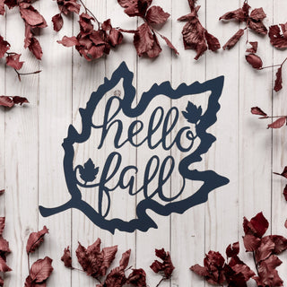 Hello Fall Leaf Metal Sign Autumn Decor Steel Wall Hanging Decorations