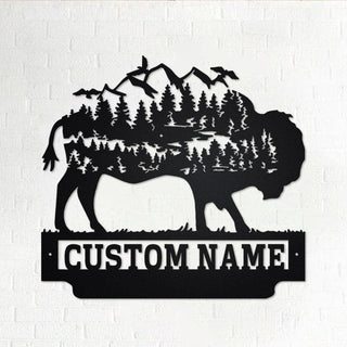 Custom Forest Mountain Bison Personalized Bison Name Sign Decoration For Room Bison Custom Bison Bison Animal Decorations