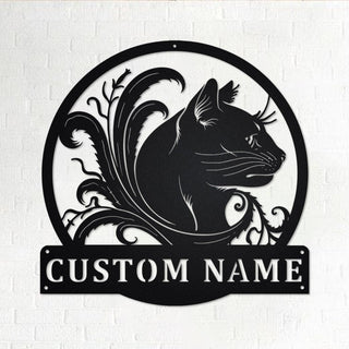 Custom Black Cat Floral Personalized Black Cat Name Sign Decoration For Room Black Cat Custom Black Cat Floral Decorations