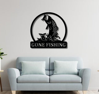 Gone Fishing Metal Sign Decor Fishing Sign Jumping Fish Wall Decor Laser Cut Metal Sign Cottage Wall Decoration Outdoor Decorations