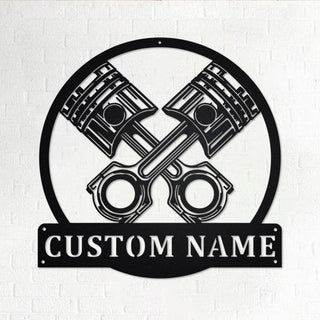 Custom Engine Piston Personalized Mechanic Name Sign Decoration For RoomEngine Piston Metal Custom Engine Piston Decorations