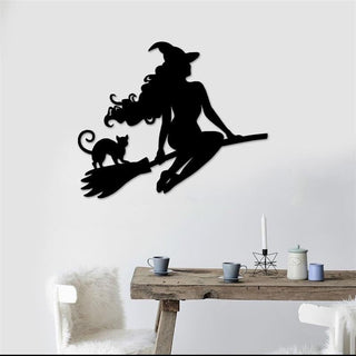 Witch Halloween Decor Halloween Witch Sign Witch Room Metal Wall Decor Spooky Witch On Broom Sign Witch And Black Cat Sign Decorations