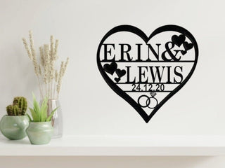 Wedding Gift Hearts Love Birds Ring Design Personalised Metal Sign Laser Cut Decorations