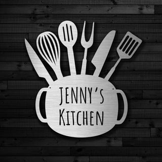 Personalised Laser Cut Kitchen Sign Utensil Design Metal Art Personalised Metal Kitchen Sign Laser Cut Metal Kitchen Sign Decorations