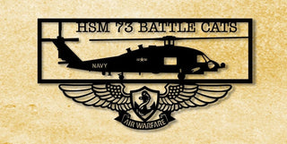 Hsm 73 Battle Cats With Eaws Wings (mh60r Seahawk) Multimission Helicopter Metal Sign Cut Metal Sign Wall Decor Decorations