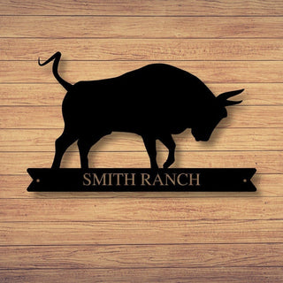 Custom Family Name Bull Sign Metal Bull Sign Farmhouse Decor Outdoor Family Sign Outdoor Decor Metal Sign Bull Ranch Sign Decorations