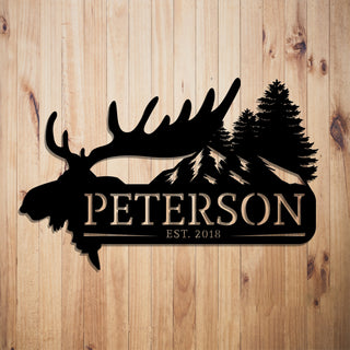 Custom Metal Sign Elk Antlers Steel Art Antler Established Elk Sign Family Name Sign Est Ranch Sign Indoor Outdoor Sign Decorations