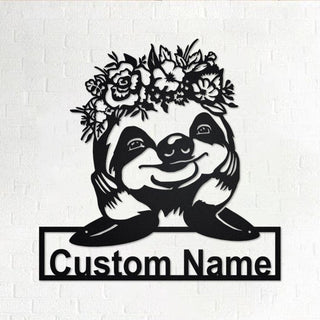 Personalized Sloth With Floral Metal Sign Sloth Sloth Metal Wall Decor Sloth Lover Gift Sloth With Floral Sloth Decorations