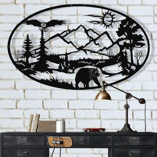 Nature Decor Metal Mountain Art Metal Bear Forest Decor Home Office Decoration Wildlife Lover Gift Wall Hangings Decorations