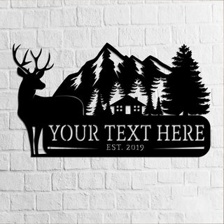 Custom Deer Metal Sign Cabin Mountains Antlers Steel Art Antler Deer Family Name Sign Wreath Ranch Sign Entrance Sign Decorations