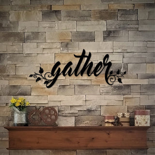 Metal Gather Sign Gather Fall Metal Gather Wall Hanging Housewarming Gift Cursive Font Wall Words Metal Cutout Decorations