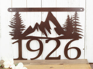 Custom Metal House Number Sign With Mountains Outdoor Address Plaque Rustic Housewarming Gift Decorations