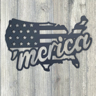 Merica Flag Metal Sign Cutout Cut Metal Sign Wall Metal Art Decorations