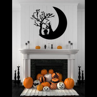 Halloween Witch On Moon Sign Halloween Witch Sign Halloween Witch Decor Halloween Decor Halloween Metal Sign Decorations