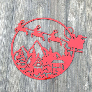 Santa Christmas Scene Metal Sign Cutout Cut Metal Sign Wall Metal Art Decorations