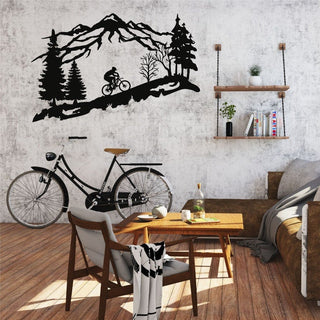 Metal Wall Decor Metal Biker Mountain Tree And Cyclist Bicycle Lover Gift ation Wall Hangings Decorations