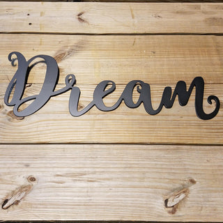 Dream Script Metal Sign Black Steel Word Art Inspirational Metal Wall Hanging Decorations