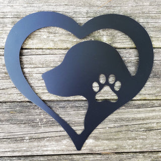 Dog Love Heart Metal Sign Heart Shaped Sign With Dog Silhouette & Paw Print For Dog Lovers Decorations