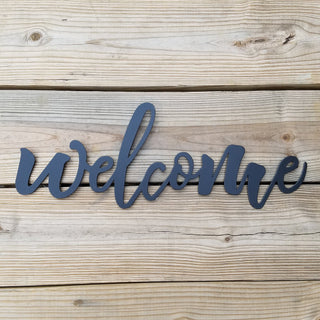 Welcome Script Metal Sign Black Steel Word Art Wall Hanging Housewarming Gift Decorations