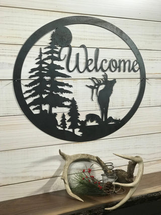 Large Metal Elk Welcome Sign 30 Inch Rustic Metal Decor Hunting Gift Large Metal Sign Decorations