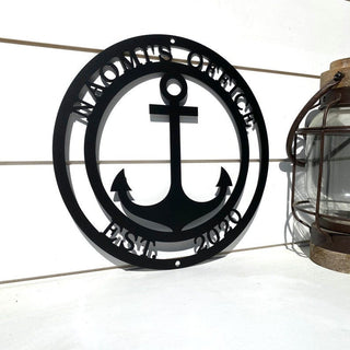 Personalized Cut Metal Sign Nautical Anchor Name Established Round Decorations