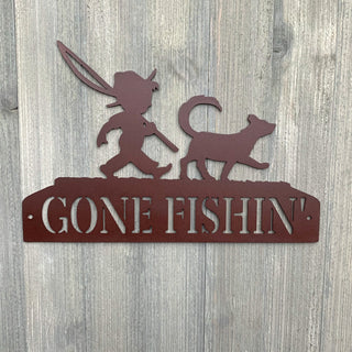 Gone Fishin' Metal Sign Cutout Cut Metal Sign Wall Metal Art Decorations