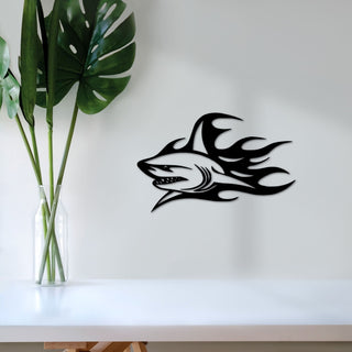 Shark Sign With Flames Metal Ocean Decor Shark Lover Sign Children's Room Wall Decor Beach House Decor Ocean Life Coastal Decor Decorations