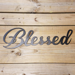 Blessed Script Metal Sign Inspirational Steel Wall Decor Black Word Art Sign Housewarming Gift Decorations