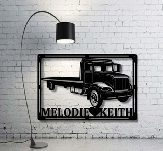 Flatbed Tow Truck Metal Decor Customizable Personalized Metal Sign Tow Truck Company Office Sign Towing Truck Wall Stencil Decorations