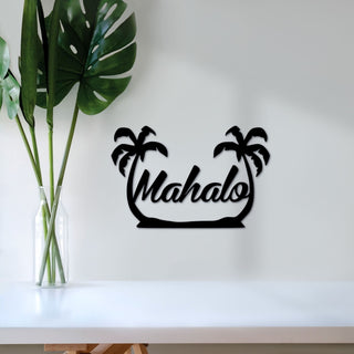 Metal Mahalo Sign Hawaiian Front Door Hanger Hawaii Entryway Decor Hawaiian Art And Decor Tropical Palm Tree Sign Decorations