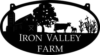 Metal Farm Sign With Barn And Cow And Corn Stalks 3ft Sign With Your Name Metal House Sign Decorations