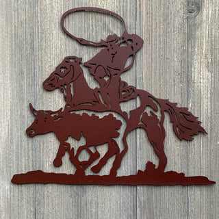 Cowboy Roping Steer Metal Sign Cutout Cut Metal Sign Wall Metal Art Decorations