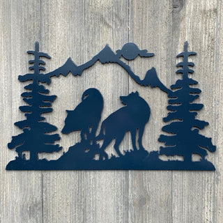 Night Wolf Scene Metal Sign Cutout Cut Metal Sign Wall Metal Art Decorations