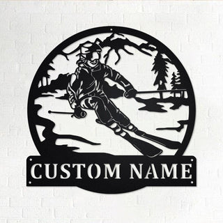 Custom Girl Skier Personalized Skier Name Sign Decoration For Room Girl Skier Custom Girl Skier Skier Gift Decorations