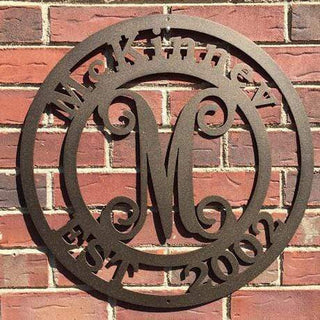 Vine Monogram Name Date Sign Cut Metal Sign Metal House Sign Decorations