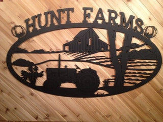 Large Custom Metal Sign Tractor And Barn With Farm Name Decorations