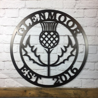 Scottish Thistle Family Last Name Sign Hospitality Monogram Established Sign Personalized Gift Metal Sign Decorations