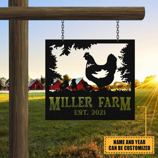 Personalized Metal Farm Sign Hen Chick Chicken Monogram Custom Outdoor Farmhouse Front Gate Ranch Wall Decor Art Gift Decorations