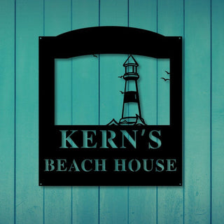 Personalized Lighthouse Beach Sign Metal Beach House Sign Beach House Decor Outdoor Family Sign Outdoor Decor Metal Sign Light House Decorations