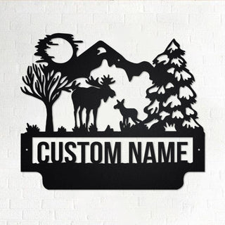 Custom Moose Family Personalized Moose Family Name Sign Decoration For Room Moose Family Metal Custom Moose Decorations